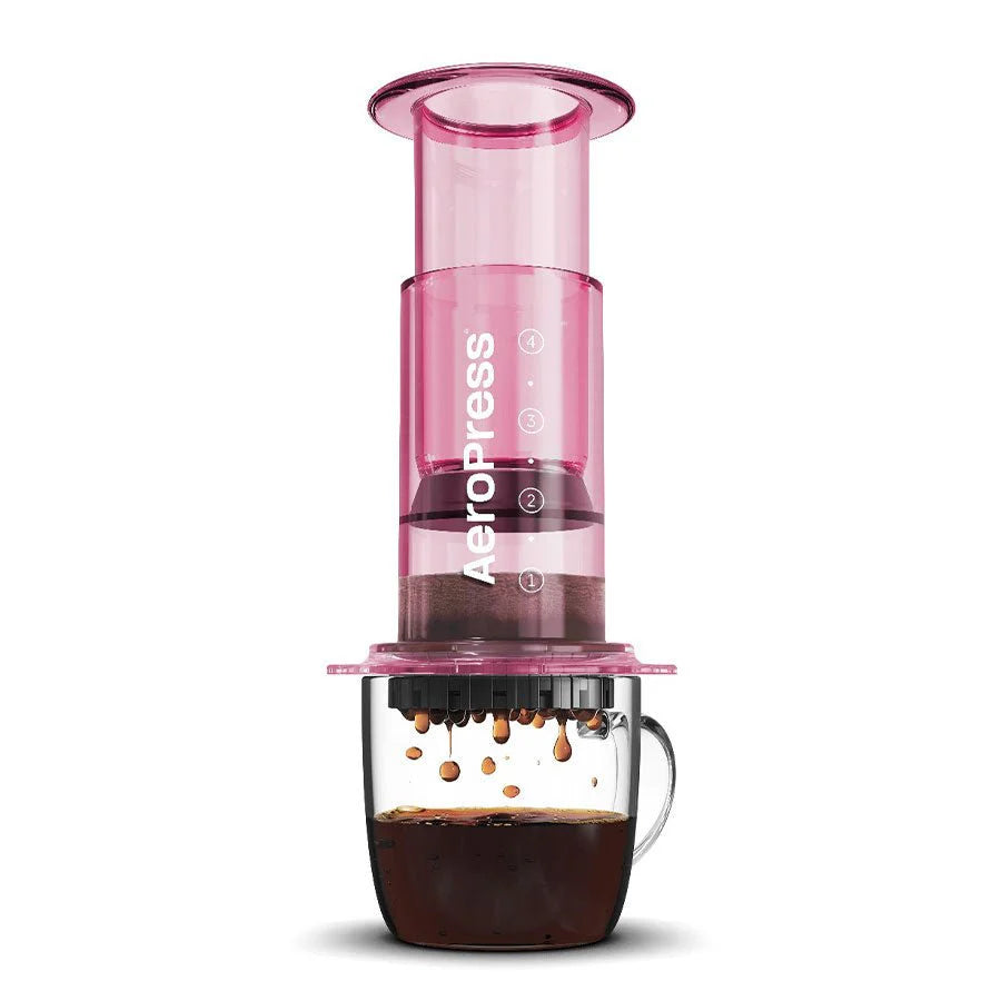 AeroPress Coffee Maker Clear Blue and Pink